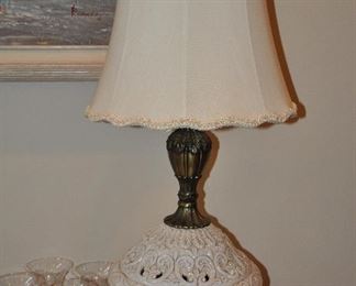 Vintage porcelain and brass 31" table lamp