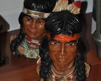 A pair of vintage Indian bookend busts by Universal Statuary Corp. c. 1966