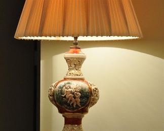 Antique large Capodimonte lamp with wonderful Cherub design