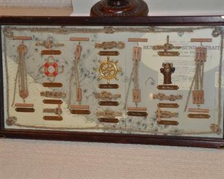 Shadow box filled with vintage maritime memorabilia  