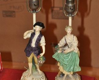 A pair of antique porcelain boudoir lamps