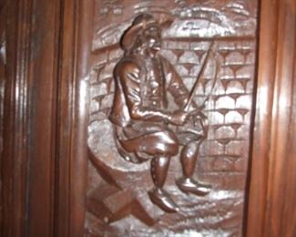 French Oak & Chestnut Breton Buffet De Corpse w/ Personage detail