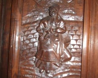 French Oak & Chestnut Breton Buffet De Corpse w/ Personage detail