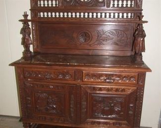 French Breton Desert/ Server Buffet, Marble Top w/ Personage detail