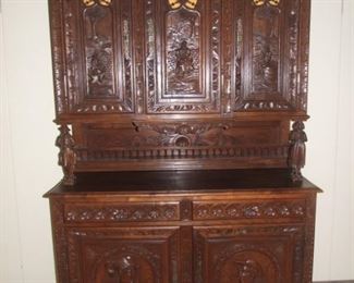 French Oak & Chestnut Breton Buffet De Corpse w/ Personage detail