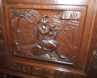 French Breton Desert/ Server Buffet, Marble Top w/ Personage detail