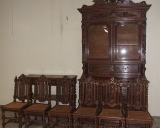 Set of 6 Louis XIII Barley Twist Oak Chairs