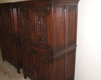 Matching Pair of Gothic Carved Cabinets