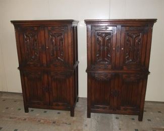Matching Pair of Gothic Carved Cabinets
