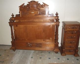 French Louis XVI Walnut Bed & Nightstand
