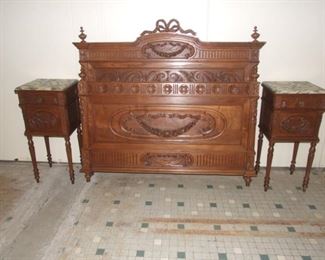 Breton Bed & Marble Top Night Stands Part of Suite