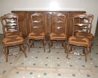 Set of 6 Louis XV Country French Provencal Ladder Back Walnut Chairs