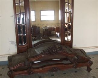 French Louis XV Walnut Rocaille 3 Door Armoire Golbe Bowed Sided