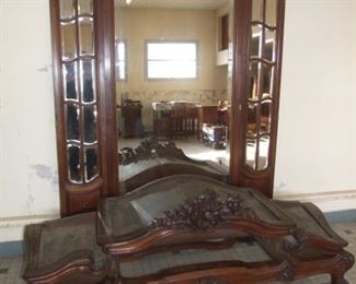 French Louis XV Walnut Rocaille 3 Door Armoire Golbe Bowed Sided