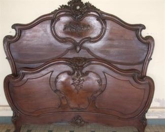 French Louis XV Walnut Rocaille Carved Bed
