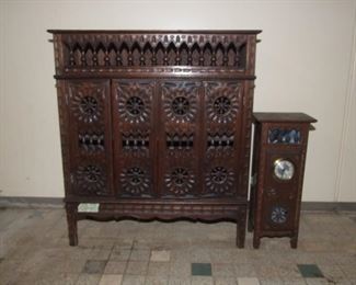 Salesman Sample Cabinet Makers Tiny Armoire & Long Case Clock