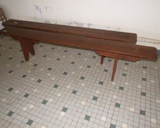 Pair of Rustic Farm Table Forms/ Bands Oak Benches