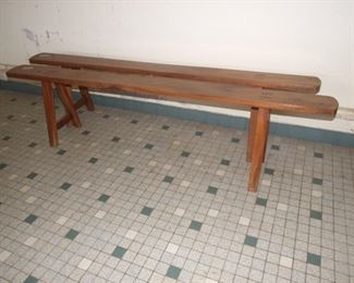 Pair of Rustic Farm Table Forms/ Bands Rounded Ends Cherry Benches