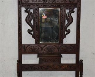 Carved Henri II French Hall Tree w/ Winged Griffins