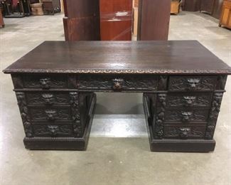 Large Heavily Carved French Desk