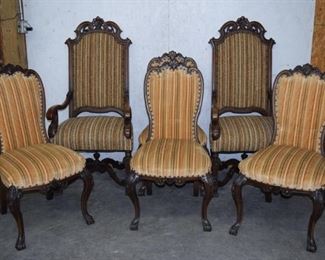 Set of 6 Grand Rapids Walnut Carved Dining Chairs