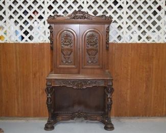 Carved French Bar Cabinet