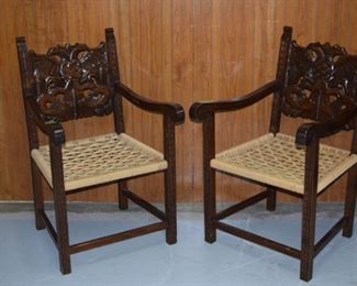 Pair of Eagle Carved Arm Chairs