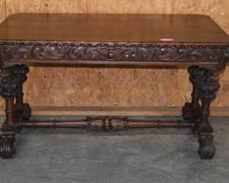 Heavily Carved French Oak Library Table