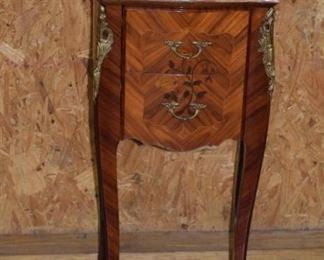 French Inlayed Brass Mount Marble Top Nightstand