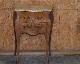 French Inlayed Marble Top Commode/ Nightstand