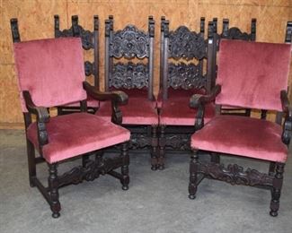 set of 8 Carved French Dining Chairs