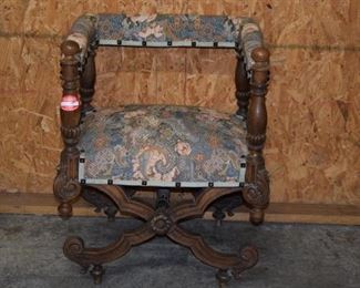 French Henri II Carved Vanity Chair
