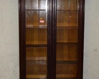 Tall East Lake Victorian Walnut 2 Door Bookcase w/ Drawer Base 