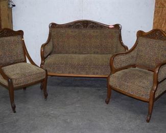 3 Piece Carved Oak Lion Head Parlor/ Sofa Set