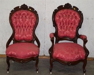2 Victorian Magh Parlor Chairs w/ Carved Grapes