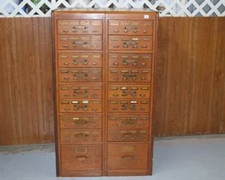 Unusual 18 Drawer Oak Double File Cabinet