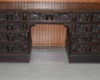 Heavy Carved Oak Executive Desk