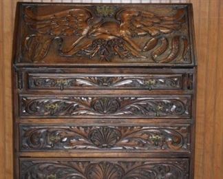 American Walnut Eagle Carved Centennial Fall Front Desk