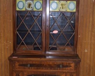 Early Sheridan Flamed Mahogany Bookcase Secretary w/ Eagle Finial