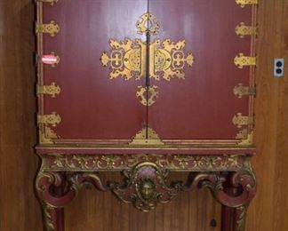 Italian Red & Gold Lacquered Paint Bar Cabinet