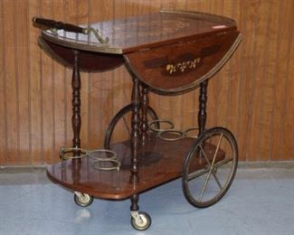 Mahogany & Brass Inlaid Dropside Tea Cart
