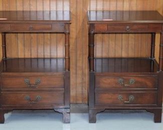 Pair of Mahogany 3 Drawer Open Center Nightstands