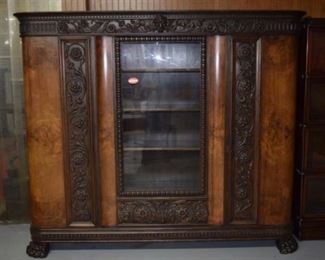 Large Burl Walnut Carved Argentina Bookcase