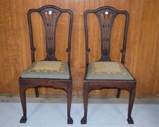 Pair of Antique Mahogany Needlepoint Side Chairs