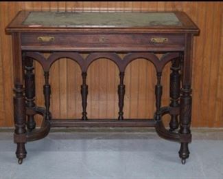 Walnut Victorian Leather Top Library Table