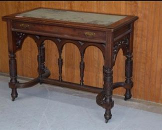 Walnut Victorian Leather Top Library Table