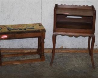 Nightstand & Needlepoint Vanity Bench