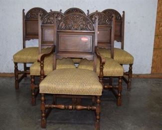 6 Oak Refactory Dining Chairs