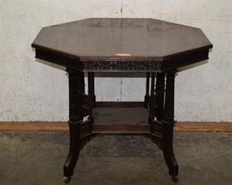 Carved Walnut Octagon Lamp Table