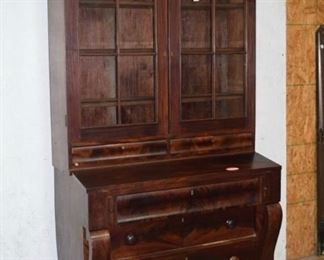 Early Flamed Mahogany Bookcase Secretary